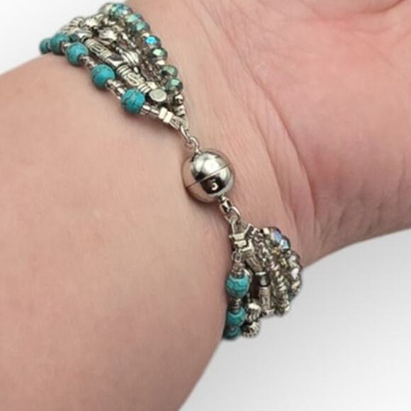 Boho Multi Strand Turquoise Southwestern Bracelet Magnetic Clasp - Picture 4 of 8